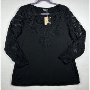 NWT BloomChic Black Lace Trim V-Neck Long Sleeve Plus Size Top US 14-16